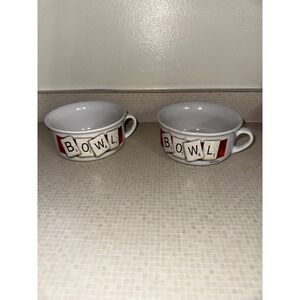 Hasbro Scrabble Letters Ceramic Soup Bowl Cup Mug 2005 Set of 2